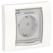 Розетка с заземлением со шторками с крышкой IP44 в сборе с рамкой SE Unica NEW, белый