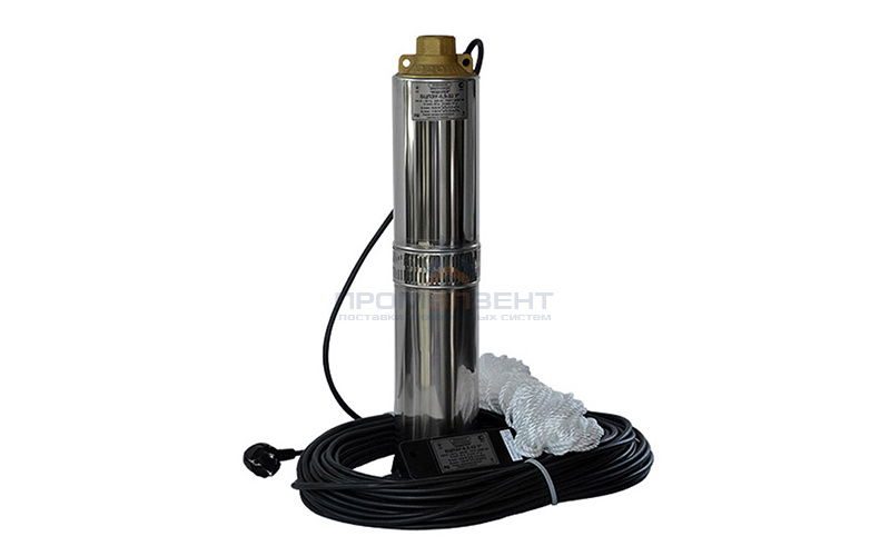 Насос скважинный Водолей БЦПЭУ 0,32-63 У (1,0 кВт, однофазный, Qmax 1,2 л/мин, Hmax 90м, кабель 63м)