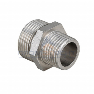 Ниппель латунный резьбовой переходной STOUT - 3/8" x 1/4" (никелированный)