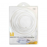 SL-58 Комплект светодиодной ленты 220В, 6Вт/м, smd2835, 60д/м, IP44, 600Лм/м, ширина подложки 10мм, 5м, т/б, 3000К, оплетка из белого ПВХ, с аксессуарами (шнур питания 220В, заглушка-1шт., крепеж-5шт.).