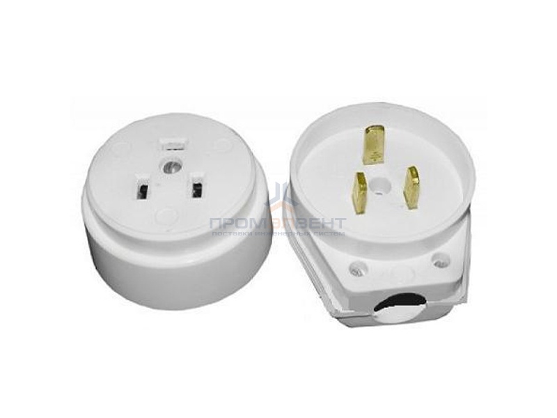Розетка с вилкой для электроплиты РШ/ВШ-32 32А 220В накладная белая