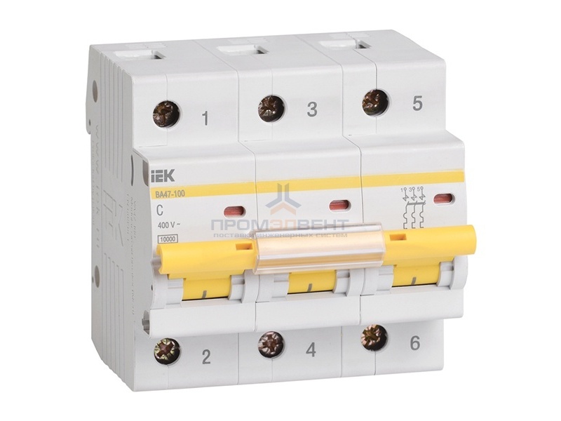 Автоматический выключатель ВА 47-100 3Р 80А 10 кА характеристика С ИЭК (автомат)