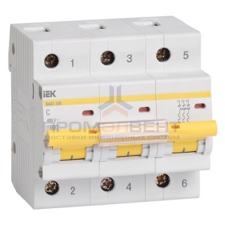 Автоматический выключатель ВА 47-100 3Р 80А 10 кА характеристика С ИЭК (автомат)