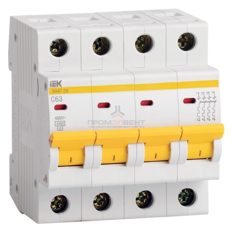 Автоматический выключатель ВА47-29 4Р 16А 4,5кА характеристика С ИЭК (автомат)
