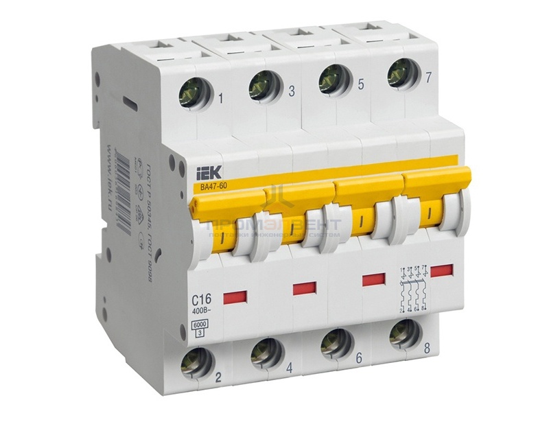 Автоматический выключатель ВА 47-60 4Р 63А 6 кА характеристика С ИЭК (автомат)
