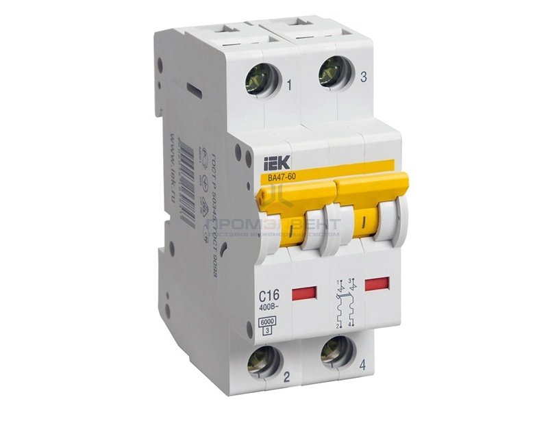 Автоматический выключатель ВА 47-60 2Р 32А 6 кА характеристика С ИЭК (автомат)