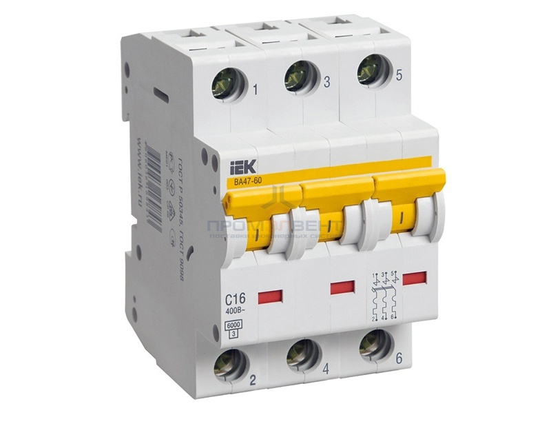 Автоматический выключатель ВА 47-60 3Р 40А 6 кА характеристика С ИЭК (автомат)