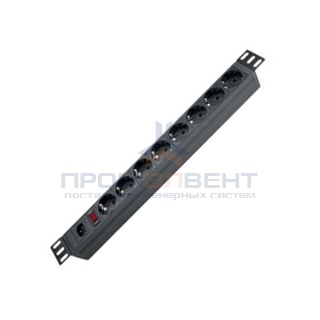 Блок розеток для 19" шкафов, 8 розеток Schuko, выключатель